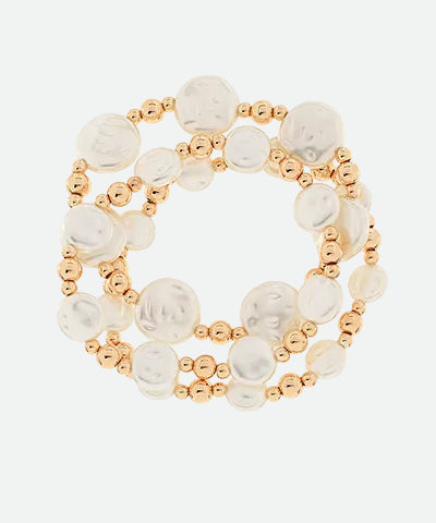 Set of 3 pearl and gold beaded bracelets