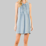 Short denim Tencel dress with pintucks
