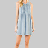 Short denim Tencel dress with pintucks