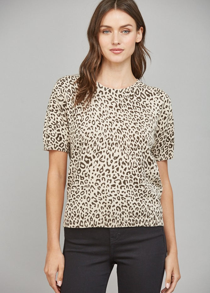 Short sleeve animal print sweater