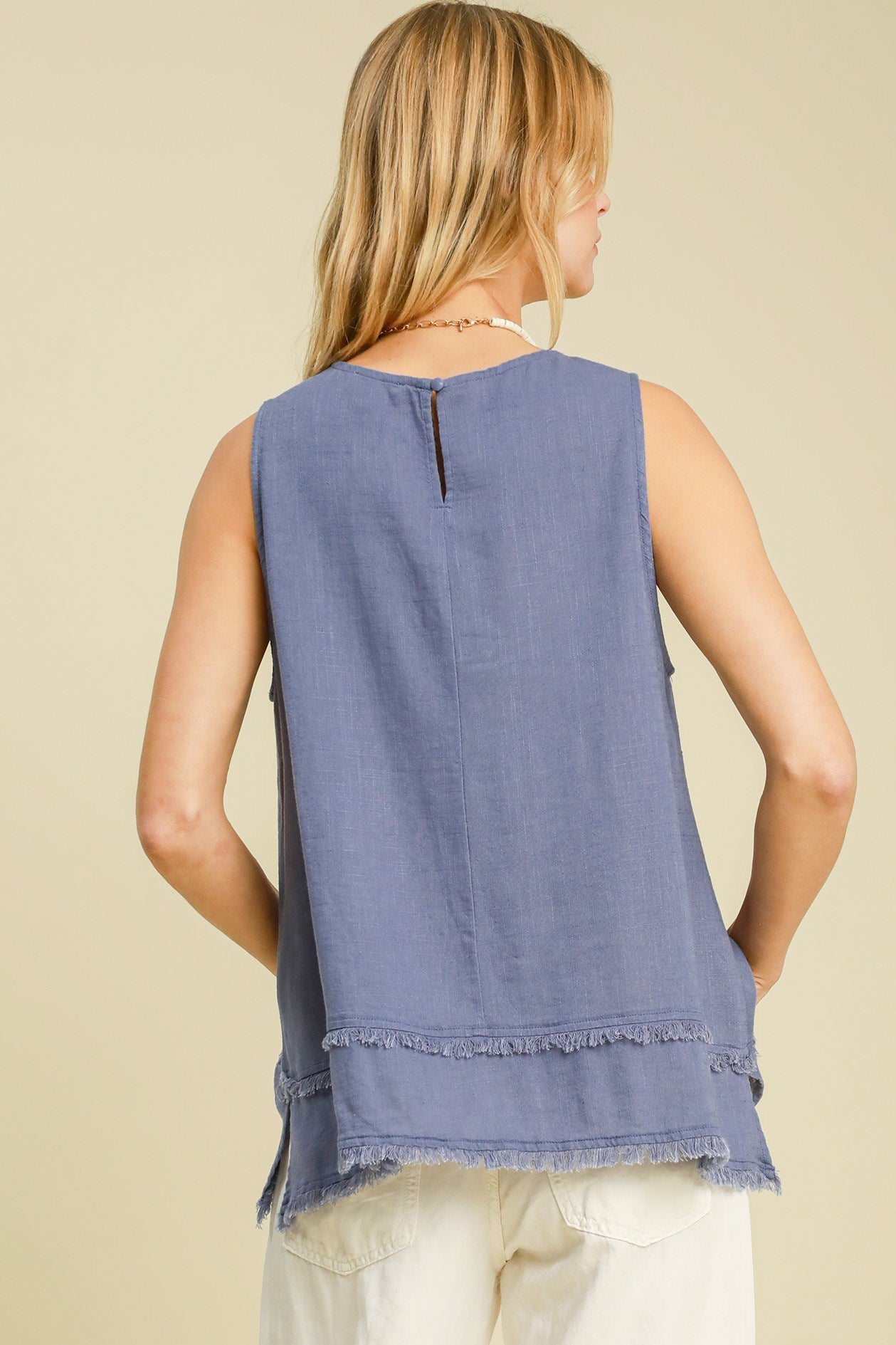 Slate Blue Sleeveless Woven Top