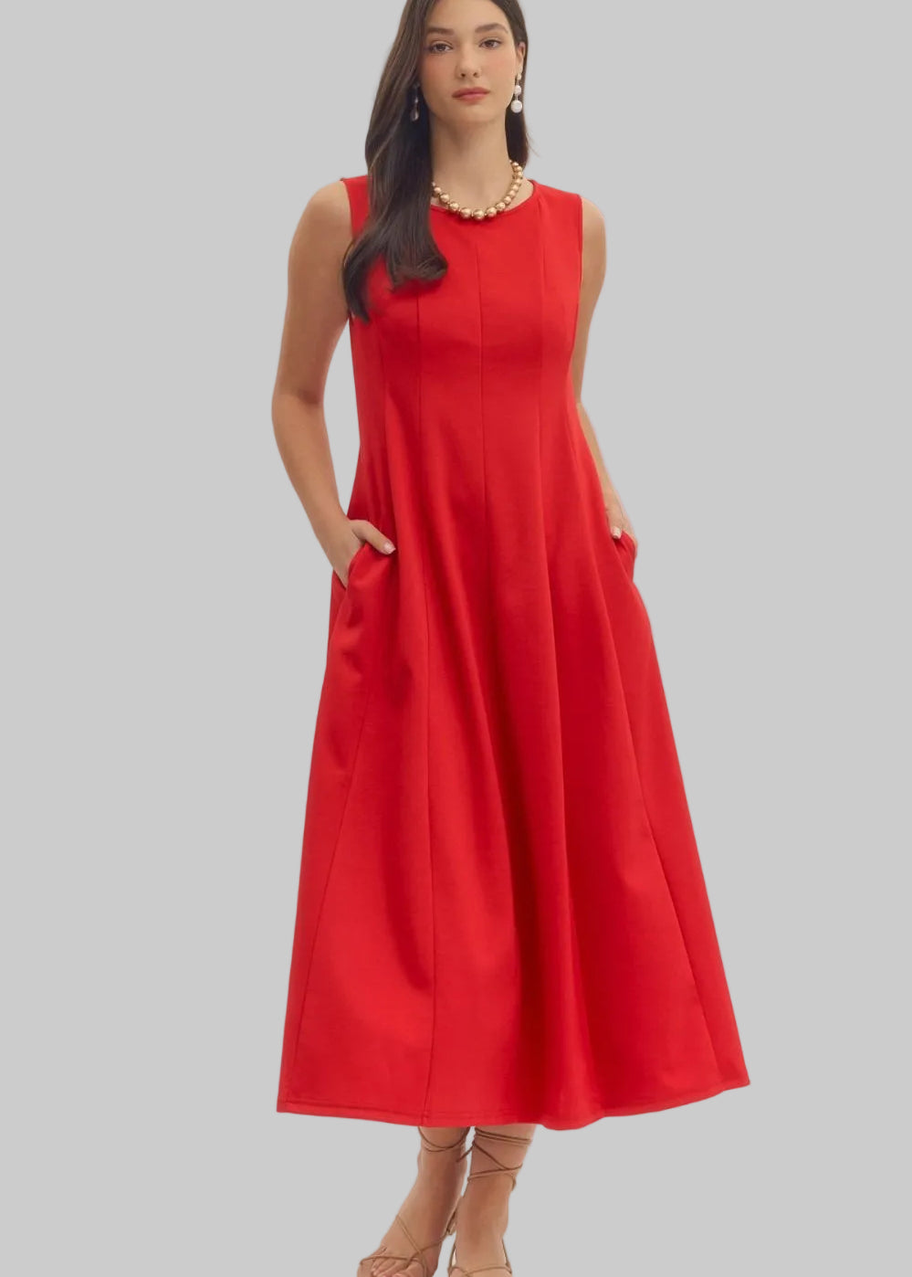 Sleeveless flared red dress