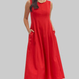 Sleeveless flared red dress
