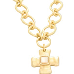 Spartina Gold Plated Chunky Chain Cross Necklace  with Mother of pear center