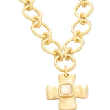 Spartina Gold Plated Chunky Chain Cross Necklace  with Mother of pear center