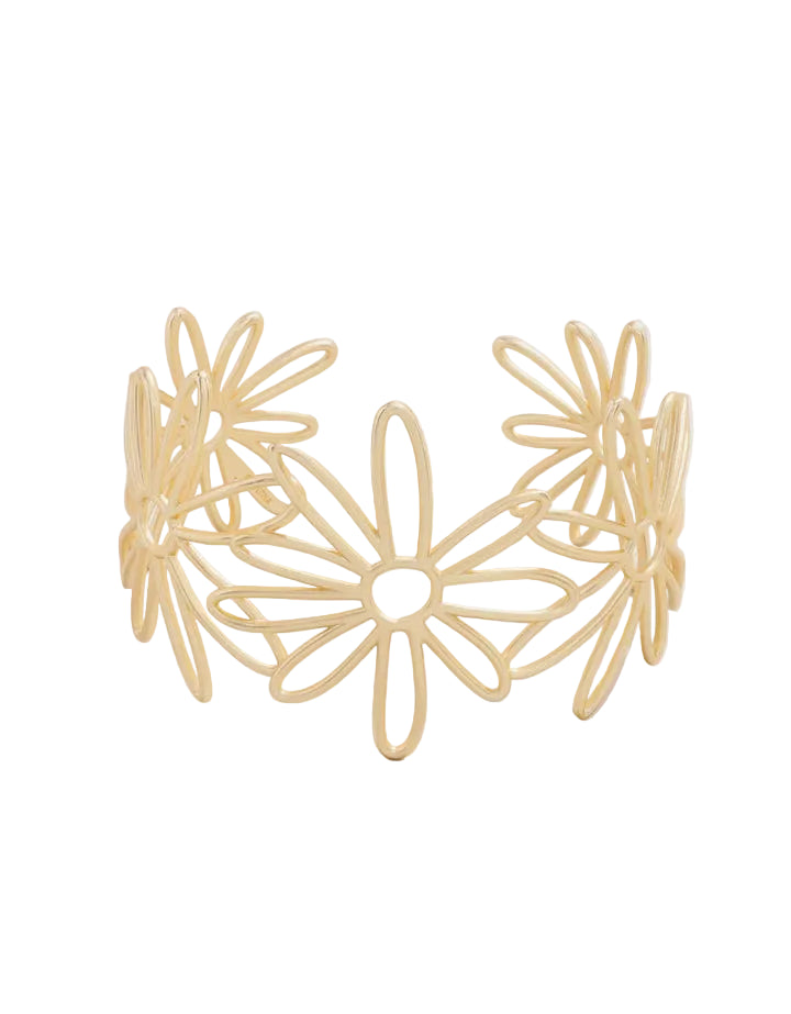Gold cuff bracelet with daisy design
