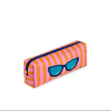 Striped pencil case with sunglasses design on a white background