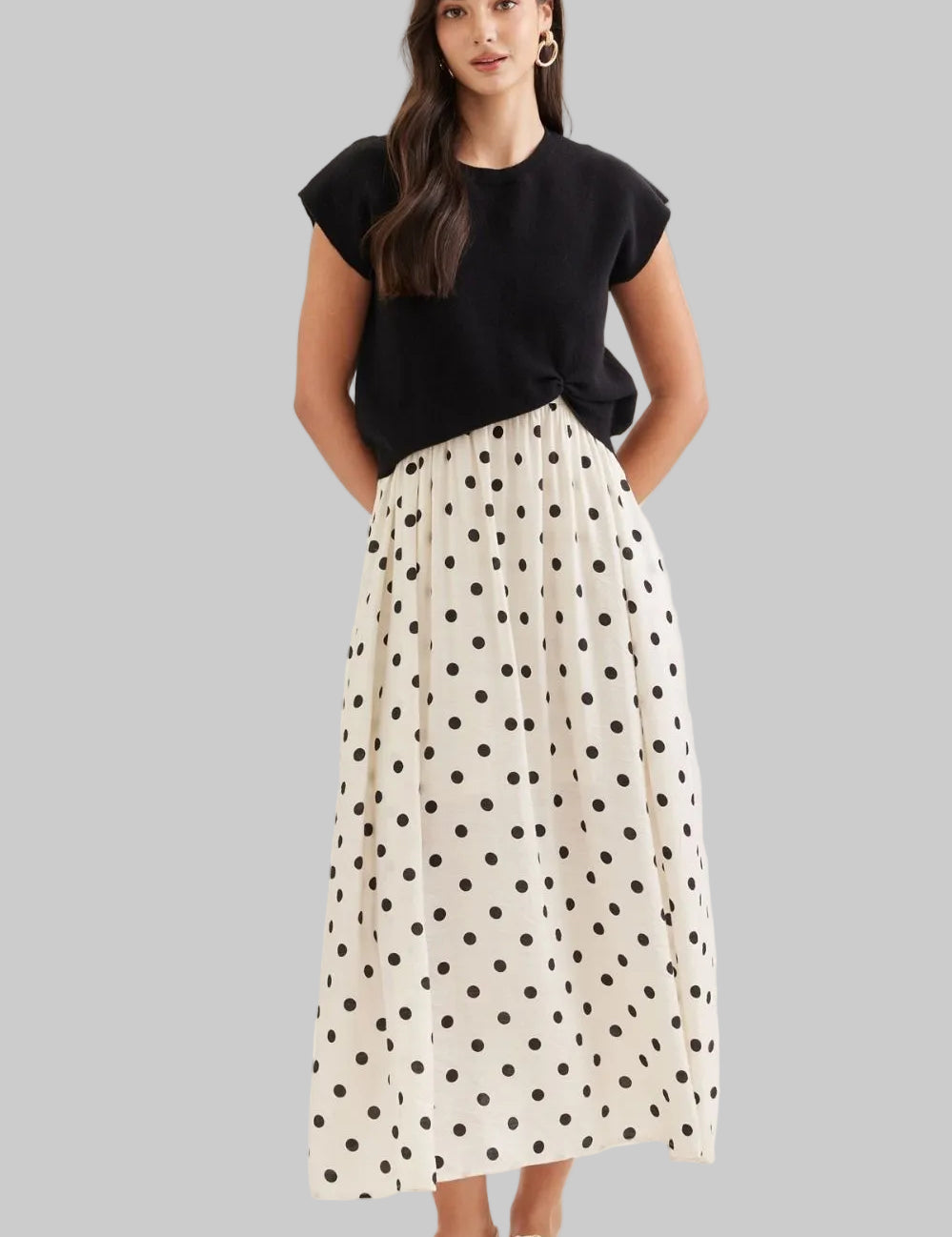 Sweater Top Polka Dot Midi Dress