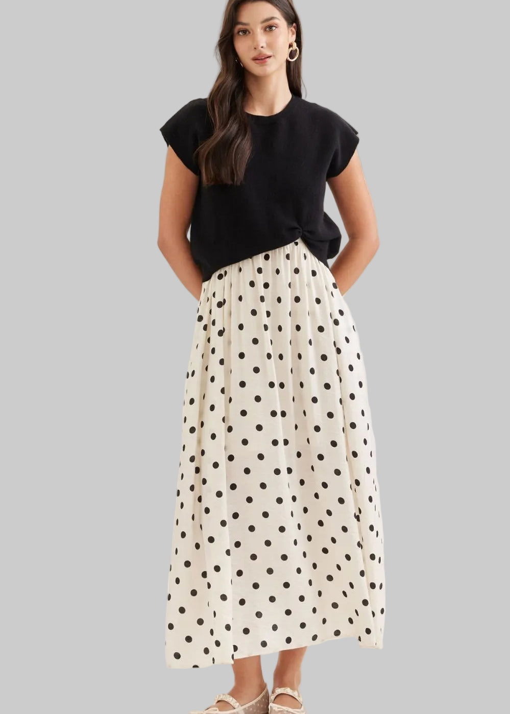 Sweater Top Polka Dot Midi Dress