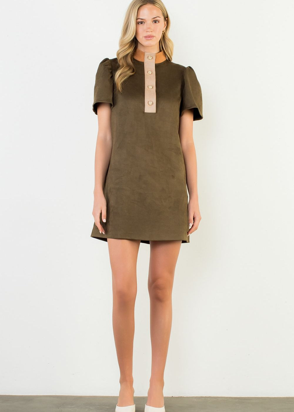 THML Short sleeve, faux suede short dress