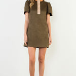 THML Short sleeve, faux suede short dress