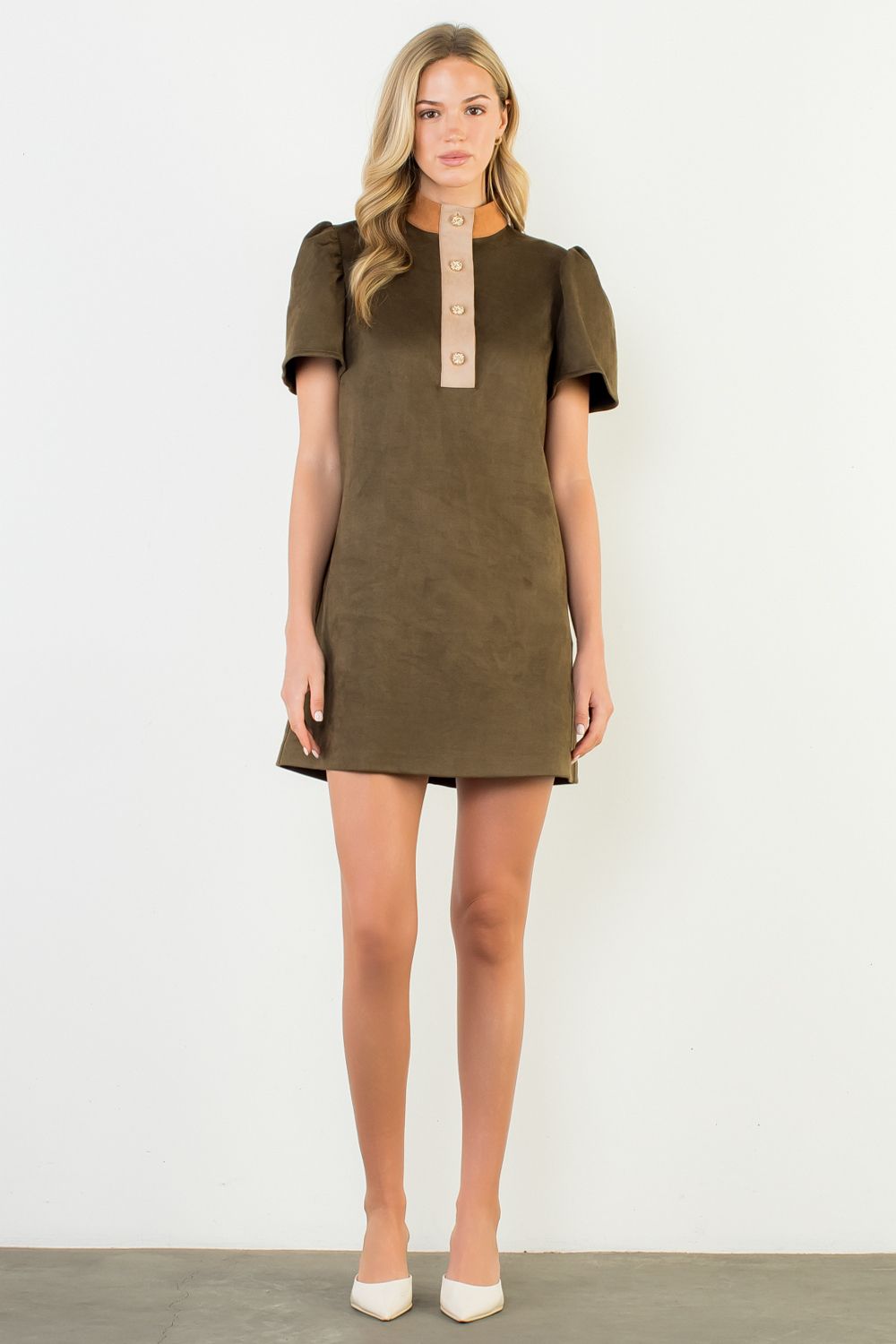 THML Short sleeve, faux suede short dress