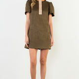 THML Short sleeve, faux suede short dress
