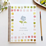 Watercolor workbook titled 'Flowers'