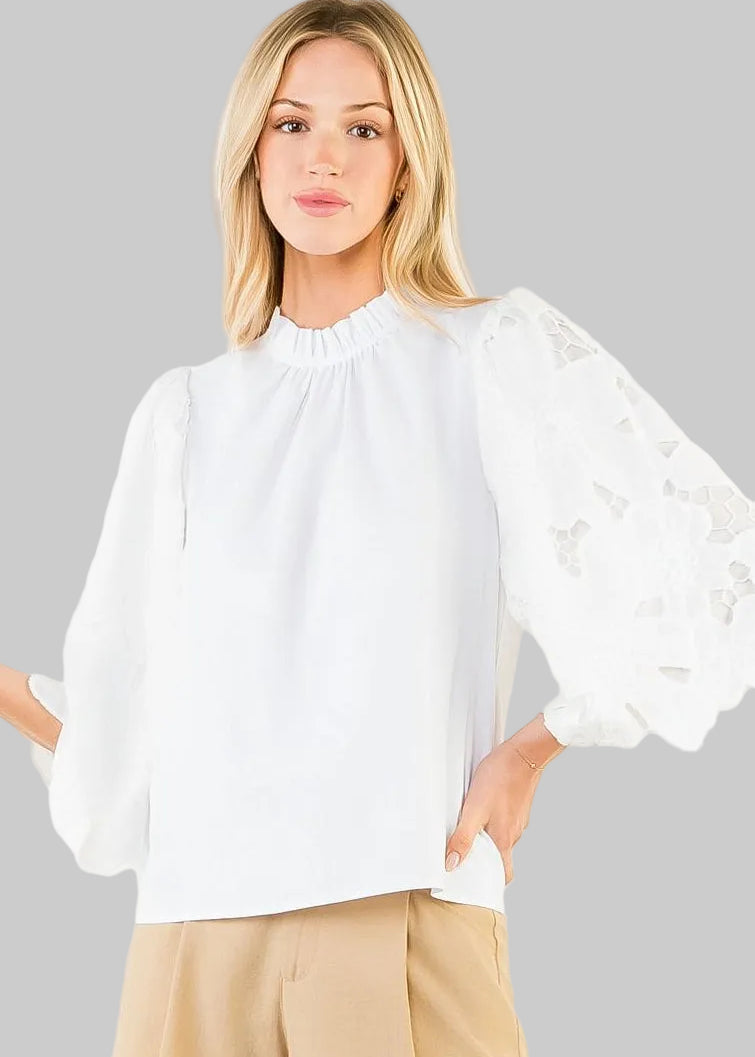 white blouse with eyelet Sleeves