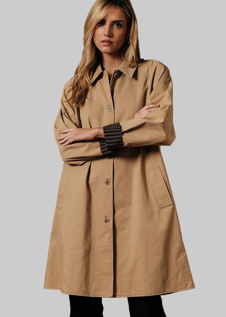 a-line knee length tan trench coat 