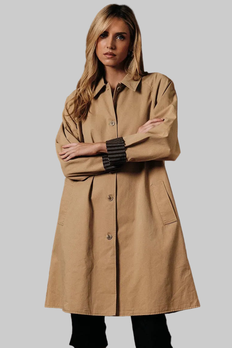 a-line knee length tan trench coat 