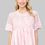 light pink blouse with lace details 