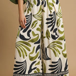 wide leg leafy print pants