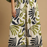 wide leg leafy print pants